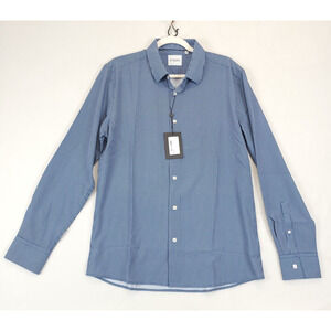 Stitch Note Speck Dot Button Up Shirt Men S Blue White Long Sleeve Stretch